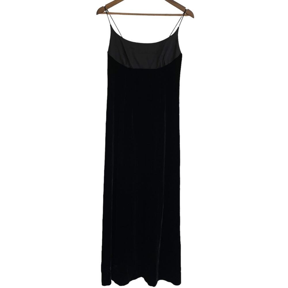 NEW 90s Black Crushed Velvet Strappy Empire Waist Evening Gown Ann Taylor Loft 4